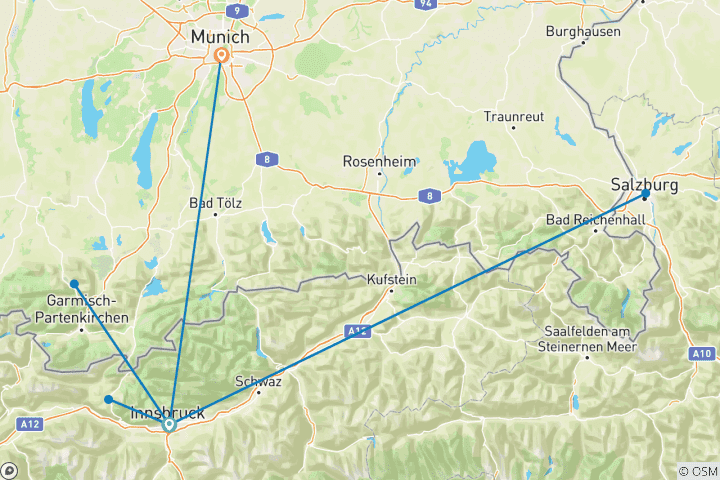 Carte du circuit Marchés de Noël magiques d'Autriche et d'Allemagne (d'Innsbruck à Munich) (2027)