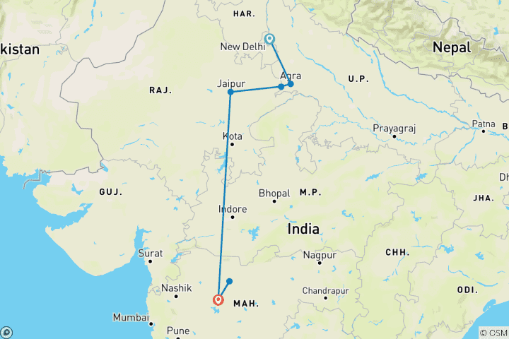 Kaart van Gouden Driehoek met Ajanta & Ellora Wandelingen by G Experiences