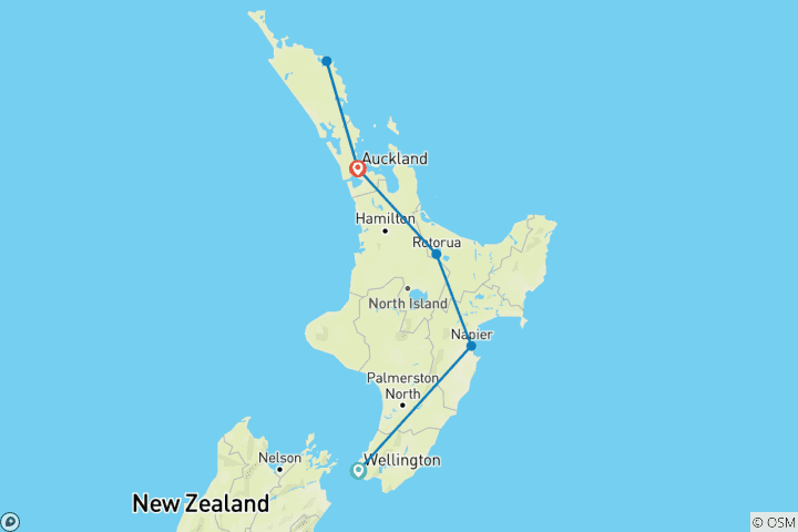 Carte du circuit Découverte de l'île du Nord de la Nouvelle-Zélande : Villes, culture et merveilles panoramiques