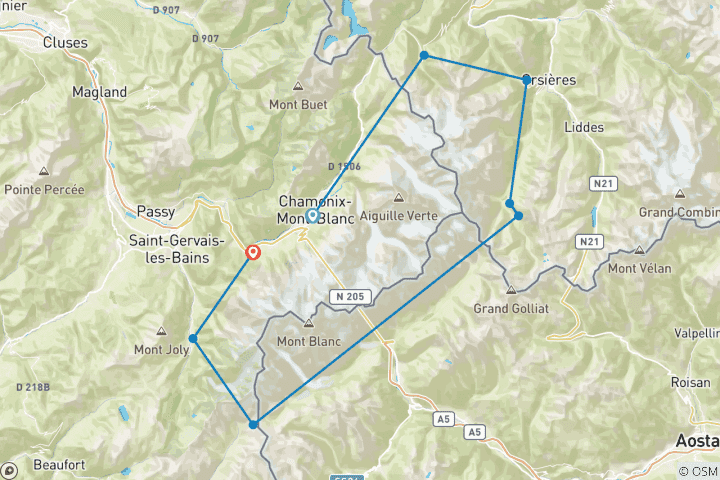 Map of Mont Blanc Classic Hike