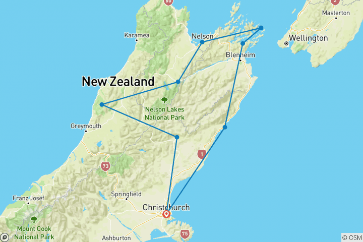 Carte du circuit Cycle Marlborough et Côte Ouest