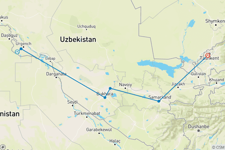 Karte von 8 Tage Usbekistan Klassische Gruppenreise