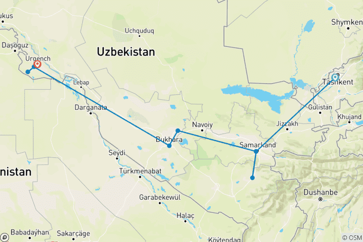 Karte von Klassische Usbekistan Gruppenreise (9 Tage) - 2026