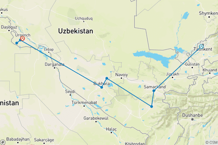 Kaart van Klassieke privéreis door Oezbekistan (9 dagen)
