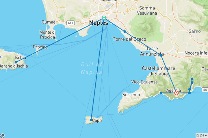 Carte du circuit Naples, le Vésuve, Capri et la côte amalfitaine