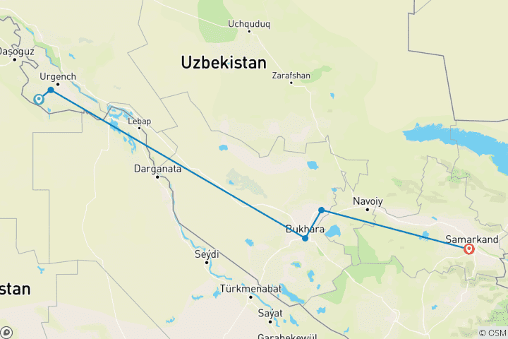 Karte von West-Usbekistan Private Tour - 6 Tage