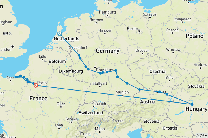 Map of Jewels of Europe & Normandy & Gems of the Seine 2027 - 25 Days (from Amsterdam to Paris)