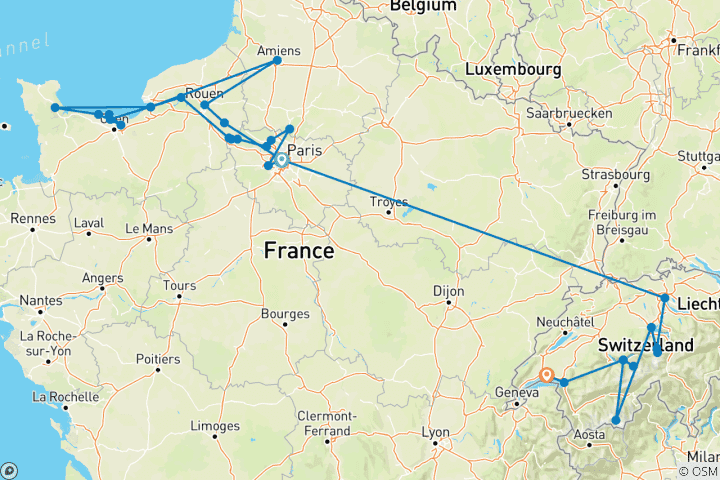 Map of Normandy and Gems of the Seine with Iconic Switzerland 2027 - 23 Days