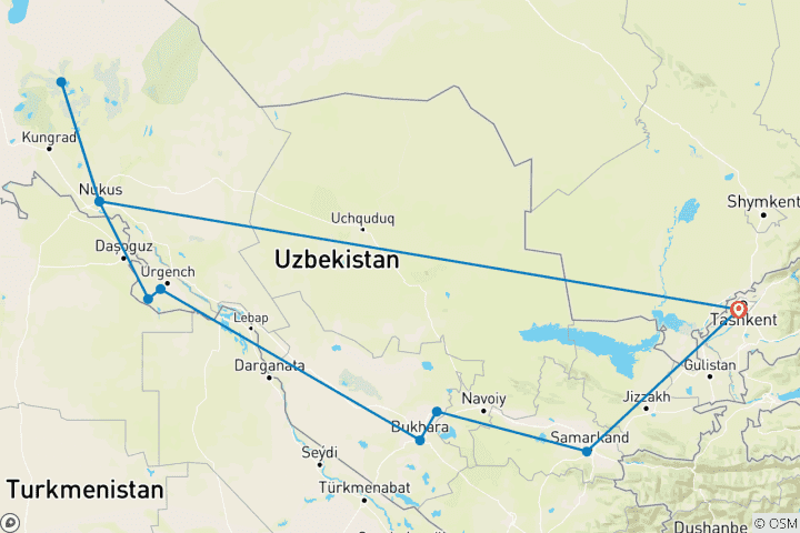 Kaart van Authentieke ervaring in Oezbekistan - 10-daagse rondreis met gids