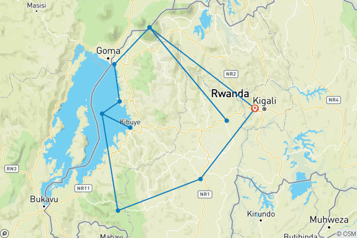 Karte von Ruanda - Wanderung und Kajaktour (9 Tage)