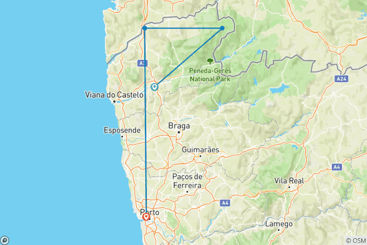 Kaart van Tussen Spanje en Portugal - Gerês-Xurés op de fiets (8 dagen)