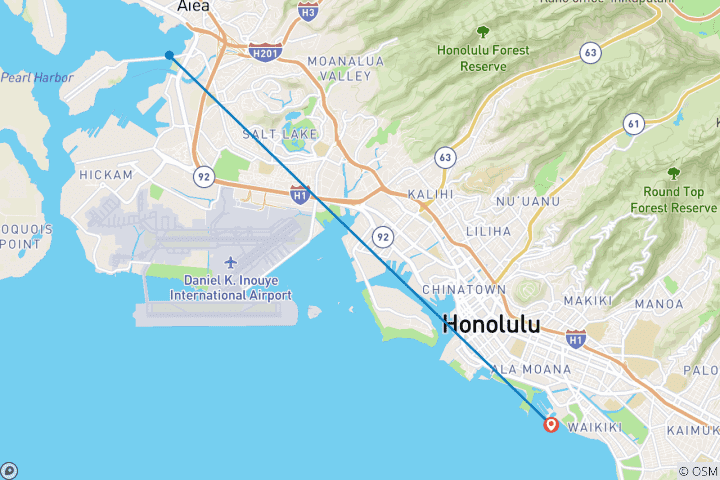 Kaart van 7-daags Hawaï: Actief avontuur op het eiland Oahu