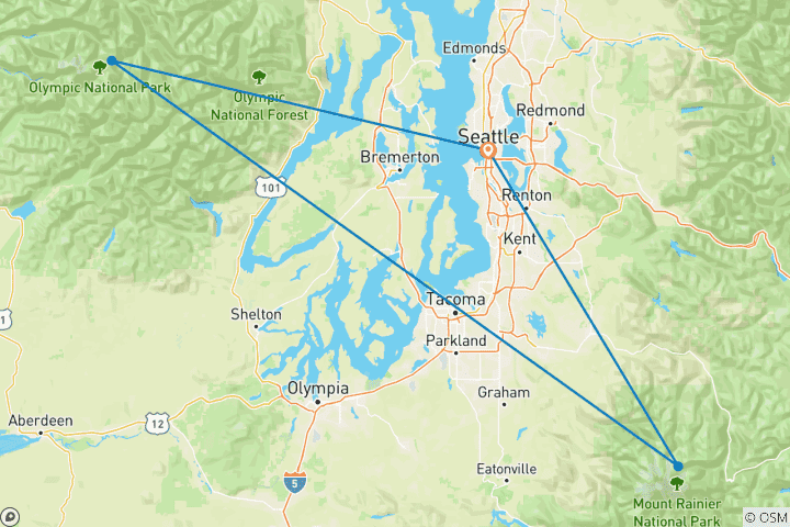 Kaart van 8-daagse Olympic National Park en de Pacific Northwest Experience