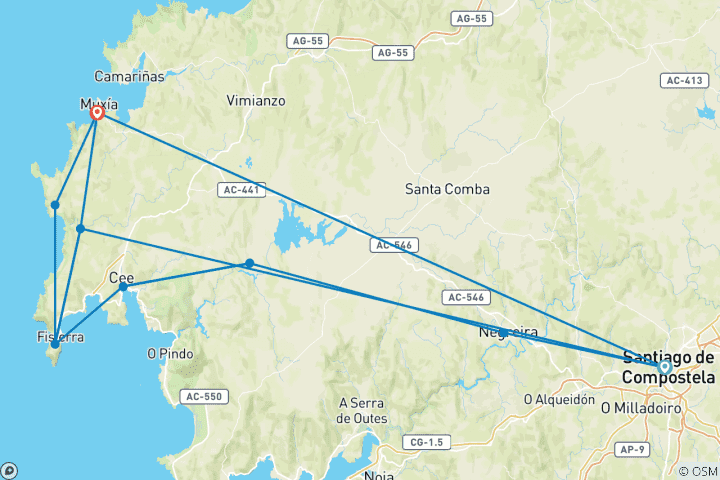 Mapa de Santiago al Mar: Camino Finisterre (Sólo para mujeres)