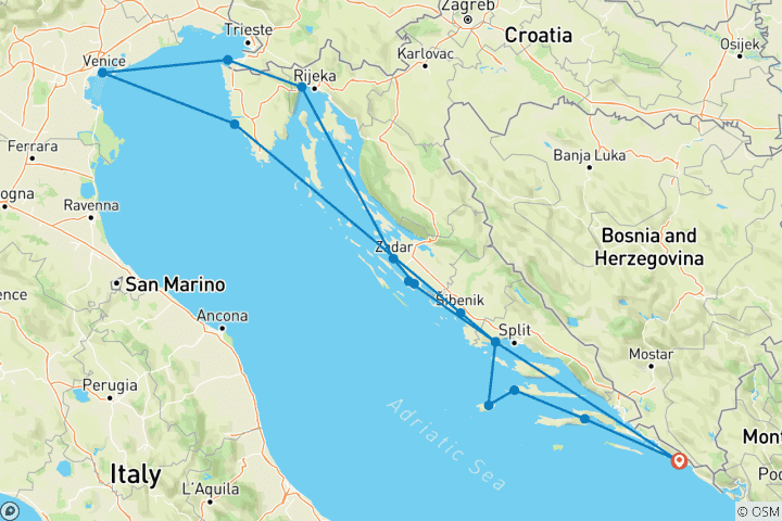 Kaart van Ontdek het beste van de Kroatische kust 2027 - 15 Dagen (30 bestemmingen)