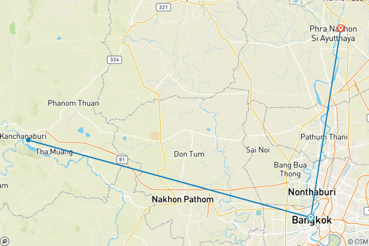 Kaart van River Kwai Verkenner & Ayutthaya - 5 dagen