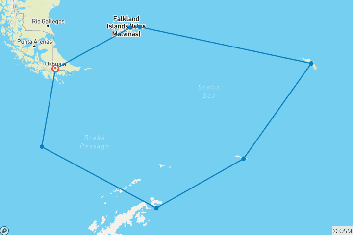 Kaart van Uitgebreide Falklands, South Georgia en Antarctica (Ocean Nova)