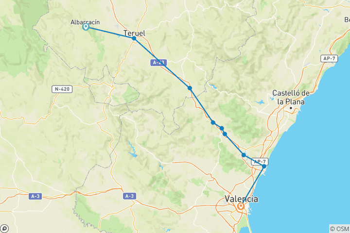 Karte von Ojos Negros - Spaniens längster grüner Weg (8 Tage)