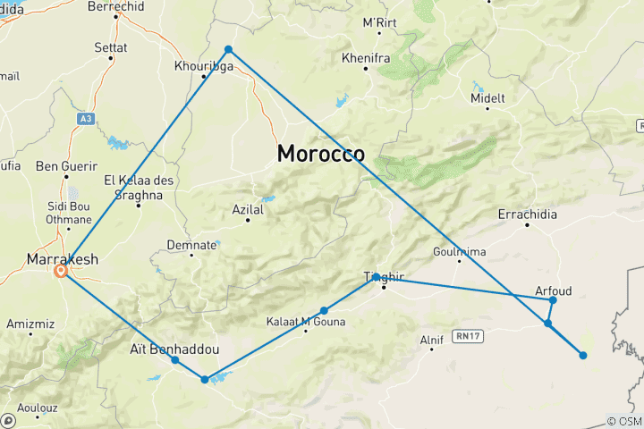 Carte du circuit Circuit de 3 jours dans le désert au départ de Marrakech