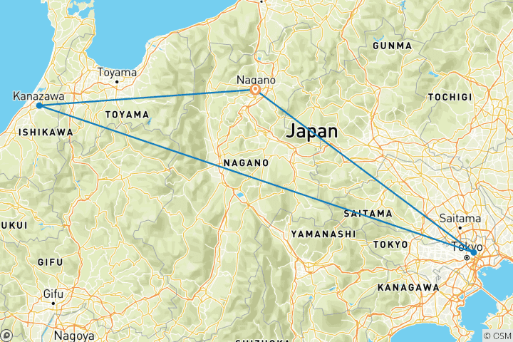 Carte du circuit Circuit de découverte culturelle et alpine du Japon