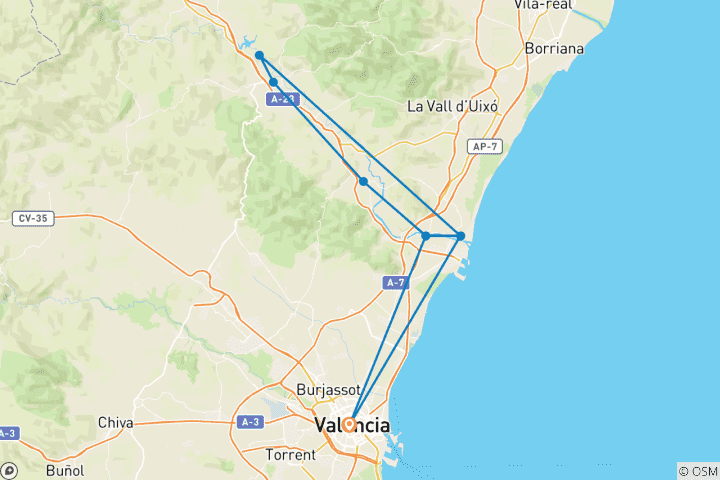 Karte von Das mediterrane Paradies - Valencia und Castellon (7 Tage)
