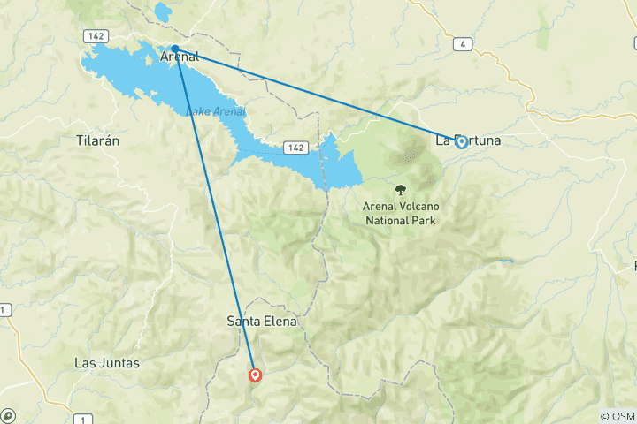 Carte du circuit 4 jours Arenal & Monteverde Essentials