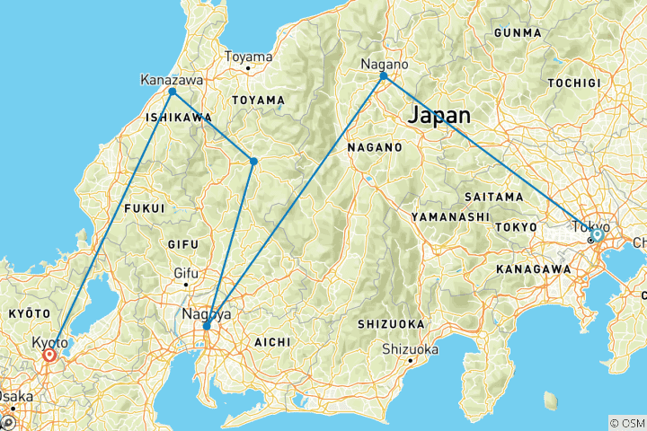 Karte von Japan Verborgene Juwelen: Alpine & kulturelle Entdeckungstour