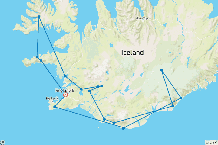 Carte du circuit Circuit personnalisé de 7 jours en Islande sur la côte ouest et sud, avec guide privé