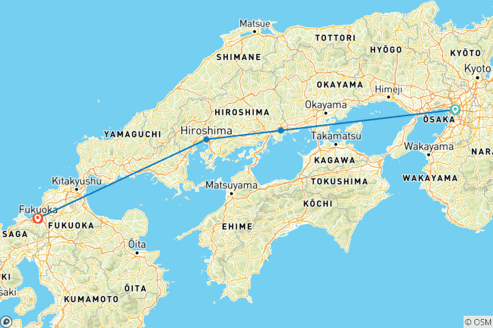 Carte du circuit Circuit de découverte de la côte du Japon occidental et de Kyushu
