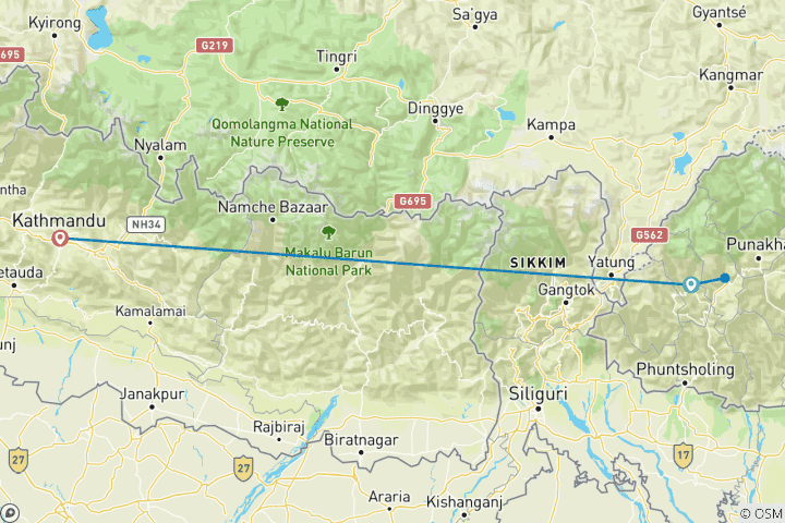 Map of Bhutan Tour – 2 Nights 3 Days