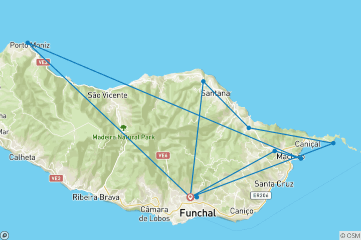 Karte von Madeira: Wandern ab Funchal
