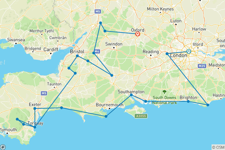 Karte von Südengland: Höhepunkte