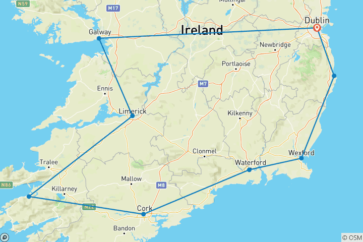 Karte von Irland: Höhepunkte im Süden