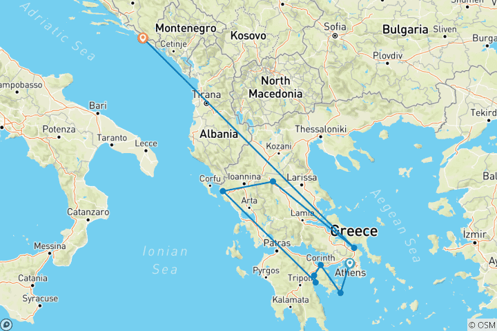 Carte du circuit De la célèbre Athènes à Dubrovnik, la 