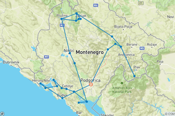 Karte von Montenegro: Kleines Land aktiv & vielfältig (12 Tage)