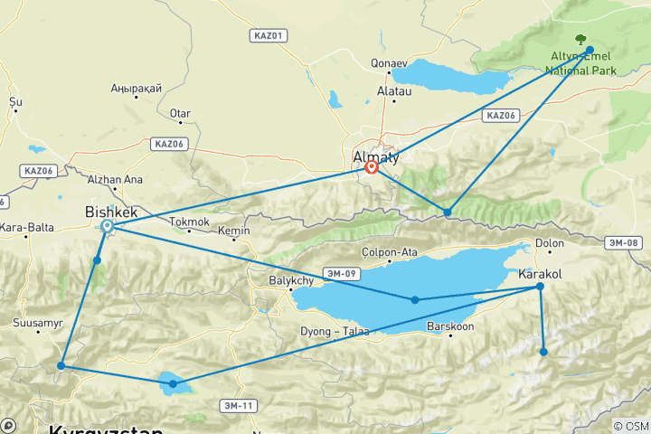 Karte von Kirgistan & Kasachstan - Ein Bilderbuchtraum zwischen Pamir und Tian Shan (17 Tage)