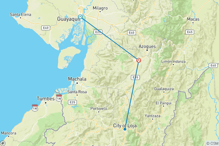 Carte du circuit 5 jours De la perle du Pacifique au charme de Loja