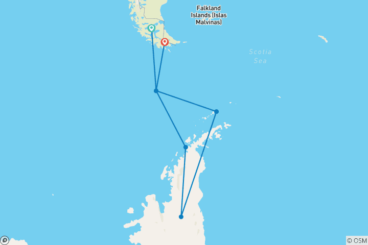 Karte von Antarctic Express: Nach Süden fliegen, nach Norden segeln, betrieben von Quark