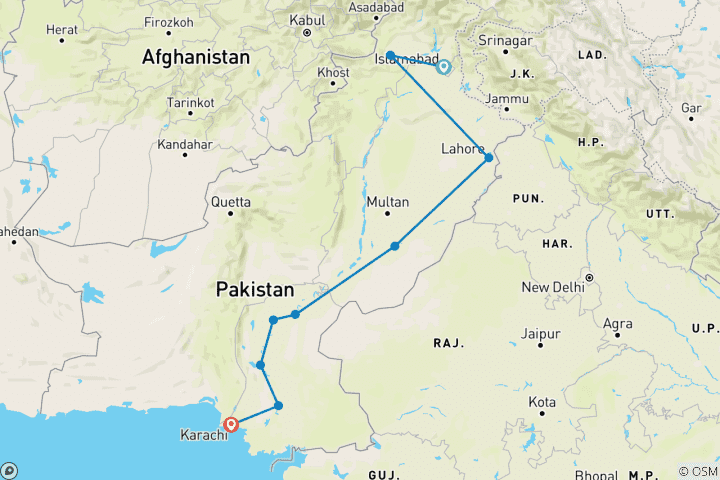 Carte du circuit Découverte du sud du Pakistan : 14 jours de culture, d'histoire et d'aventure