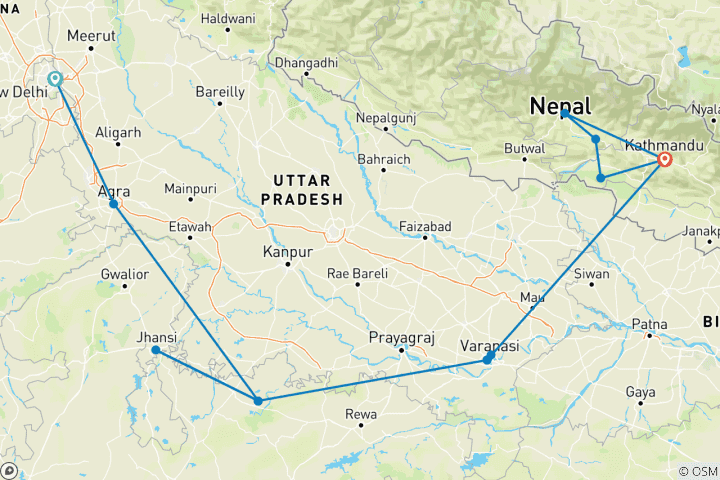 Mapa de India y Nepal Majestic Trails By G Experiences