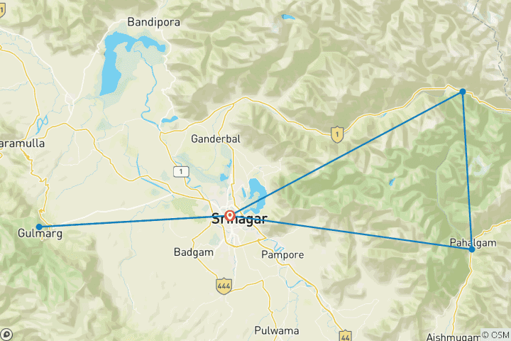 Karte von Kaschmir Highlights Trail von G Experiences
