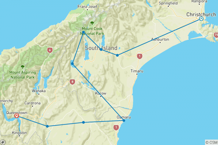 Carte du circuit Aoraki/Mount Cook & Southern Lakes Gravel