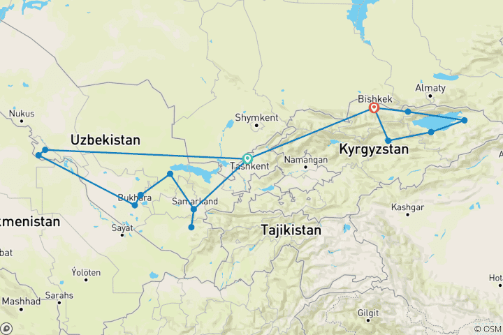 Karte von Zeitlose Schätze von Usbekistan und Kirgisistan