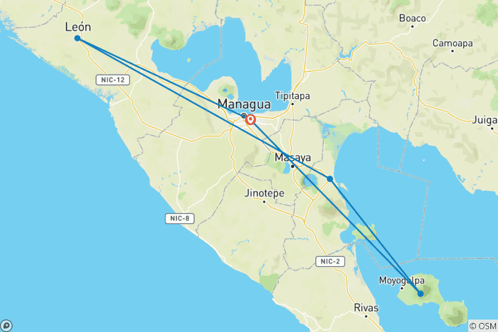 Map of 10 days The Essence of Nicaragua: Colonial Cities, Volcanoes, and Natural Paradises