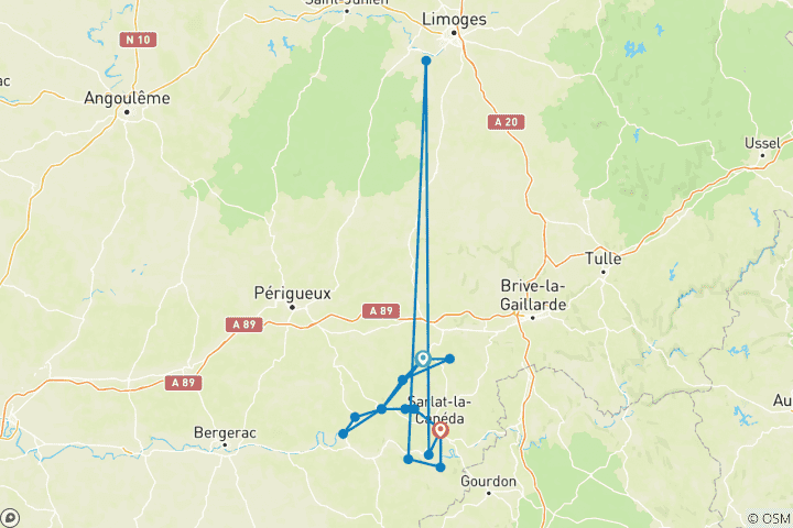 Karte von Rad- und Wundertour - Entdecken Sie die Reize der Dordogne- und Vezere-Täler (7 Tage)