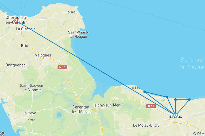 Karte von Normandie & Cotentin – Wanderreise zu D-Day-Stränden und wilder Atlantikküste (7 Tage)