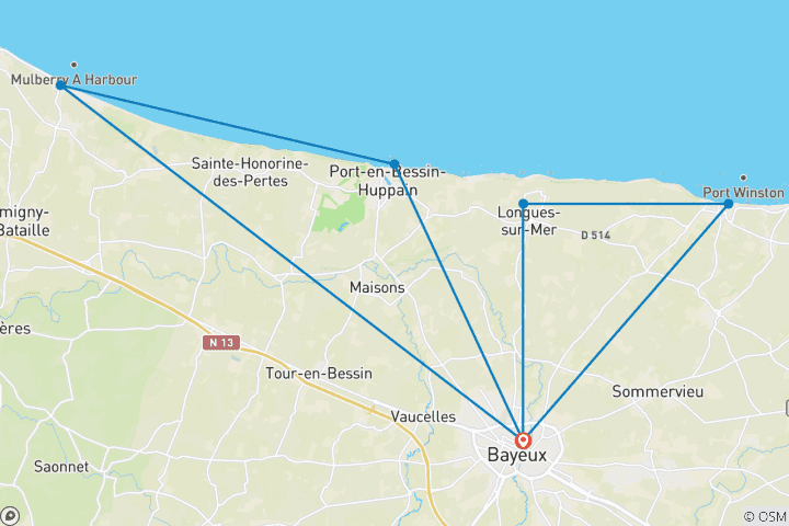 Karte von Normandie - Bayeux & die Landungsstrände (4 Tage)