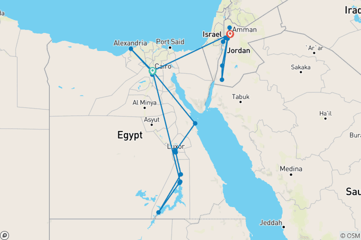 Kaart van Egypte & Jordanië avontuur met Felucca Cruise 2027