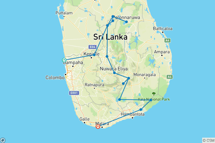 Carte du circuit À la découverte des trésors du Sri Lanka, une aventure de 14 jours de Negombo à Mirissa