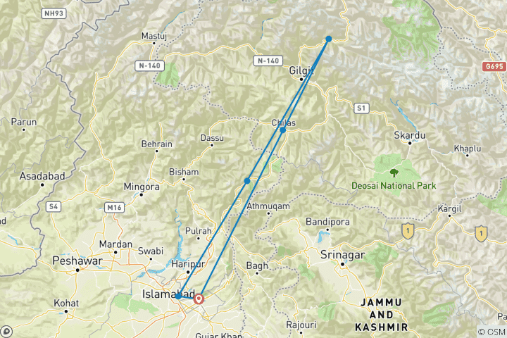 Carte du circuit Légendes de Hunza : Expédition de 10 jours dans le Karakoram (tout compris)